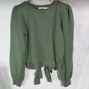 MiAmi green knit top with pleated shoulder and tie at back Size Large